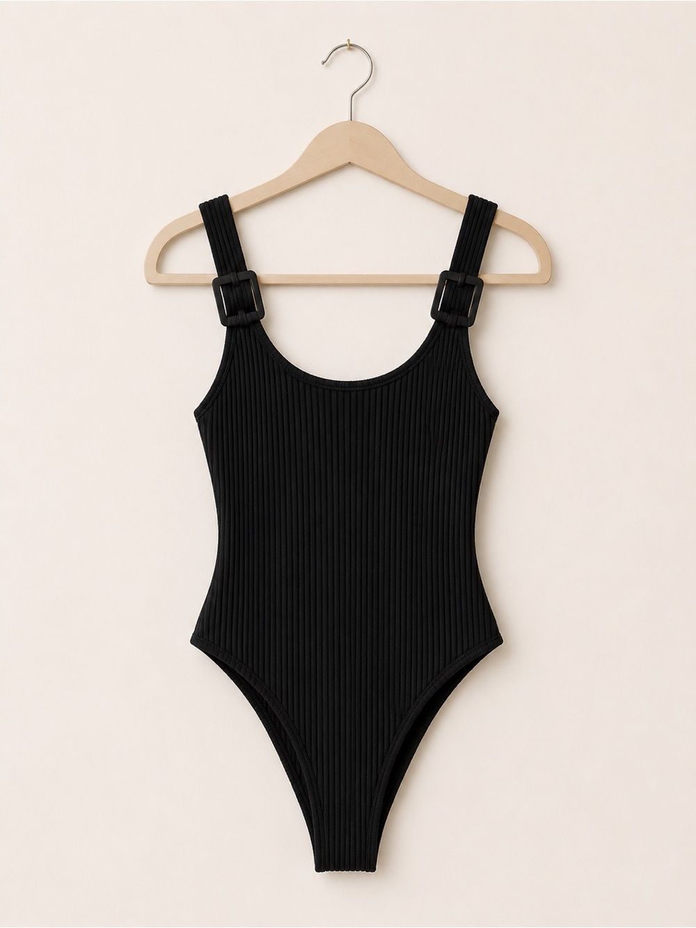 Aerie Real Good Black Ribbed One-Piece Swimsuit | Size Large